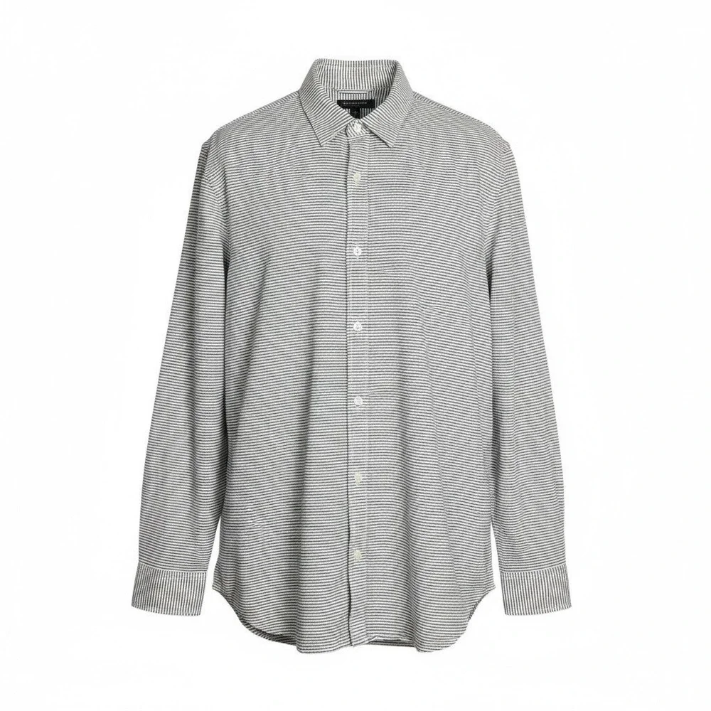 Banana Republic Men Linen Blend Striped Shirt XL Coastal Black White Button Down